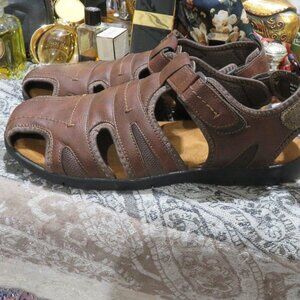 Nunn Bush Brown Leather Rio Grande Fisherman Toe Velcro closure Sandals Sz 13 M
